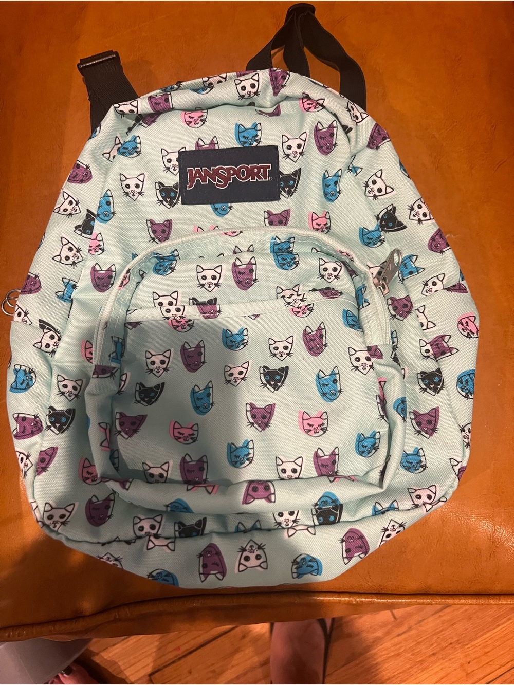 Jansport Mint Kids Backpack with Multicolor Cat Faces